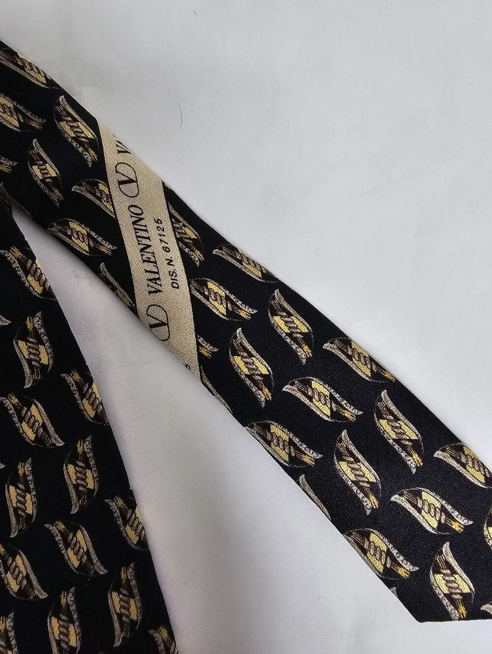 Vintage Valentino Silk Tie - Black & Gold Geometric Avant-Garde